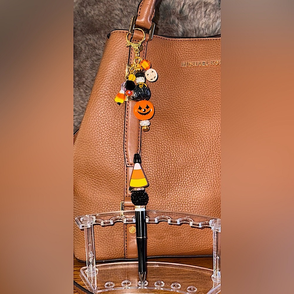 Halloween Handbag Charm AND Pen NEW Handmade • pumpkin candy corn